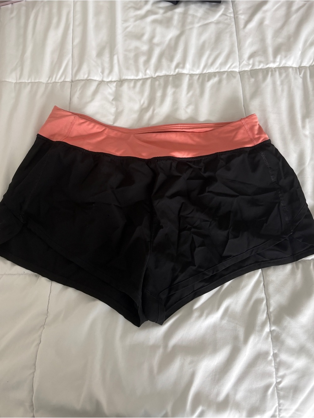 Black Athletic Shorts with Coral Waistband